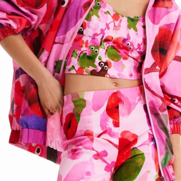 Desigual M. Christian Lacroix Lips Jacket. Pink and Red Hooded Jacket - Picture 3 of 8